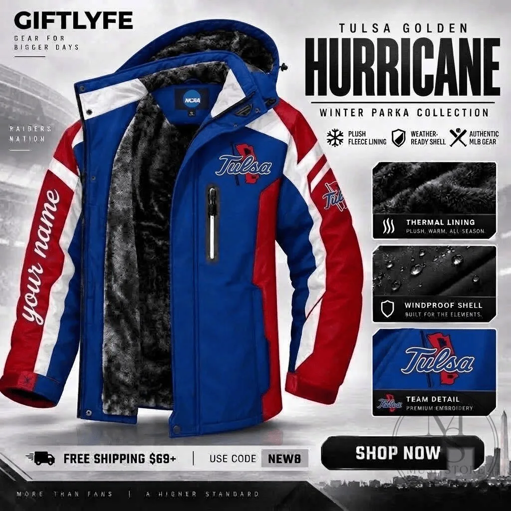 Tulsa Golden Hurricane NCAA Winter Parka Jacket with Fleece Lining