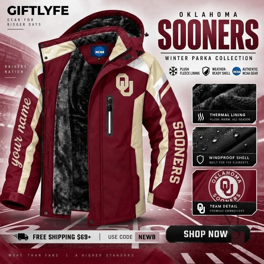 Oklahoma Sooners NCAA Winter Parka Jacket with Fleece Lining