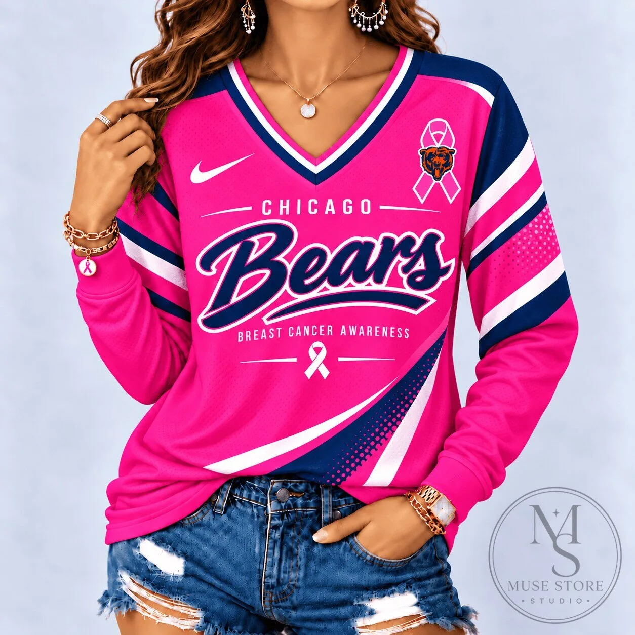 Chicago Bears Breast Cancer Awareness Pink Long Sleeve Jersey