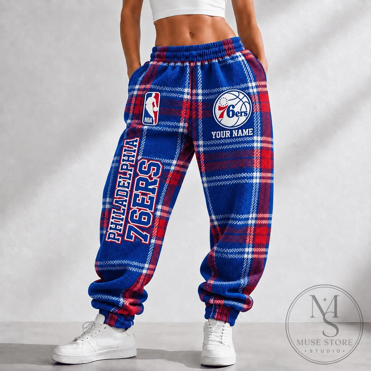 Philadelphia 76ers National Basketball Association Plaid Custom Name Jogger Pants