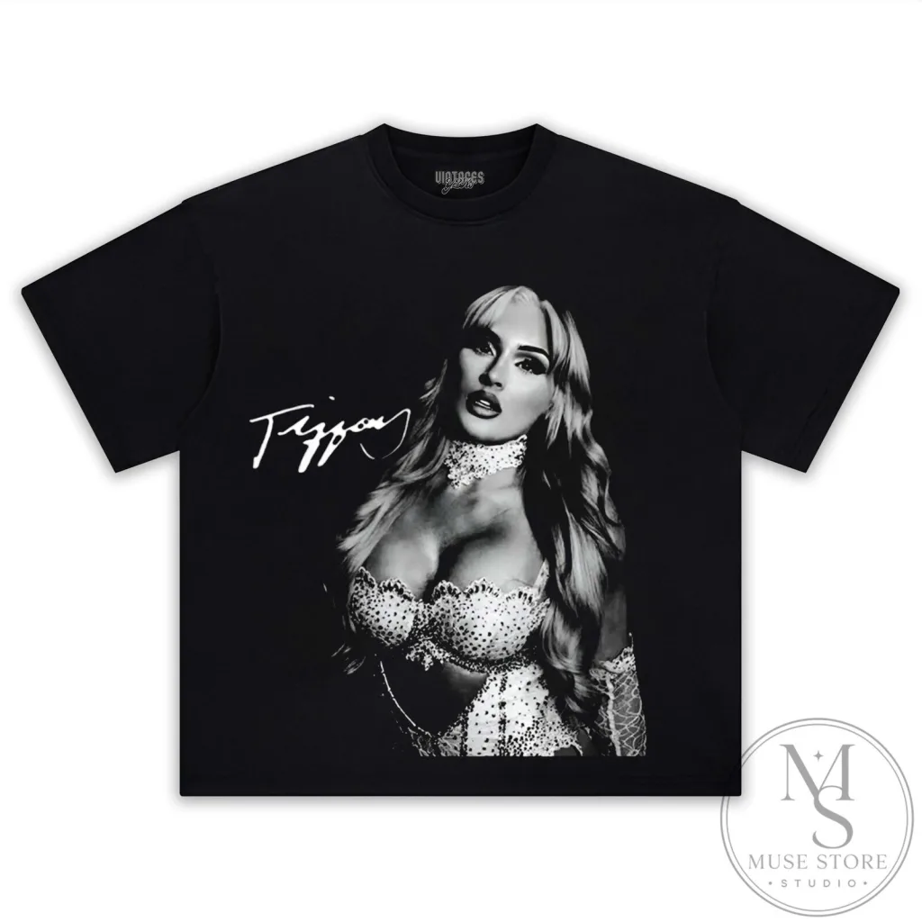 Graphic T-Shirt Featuring Tiffany Stratton in Black and White Portrait Design Graphic T-Shirt Featuring Tiffany Stratton in Black and White Portrait Design
