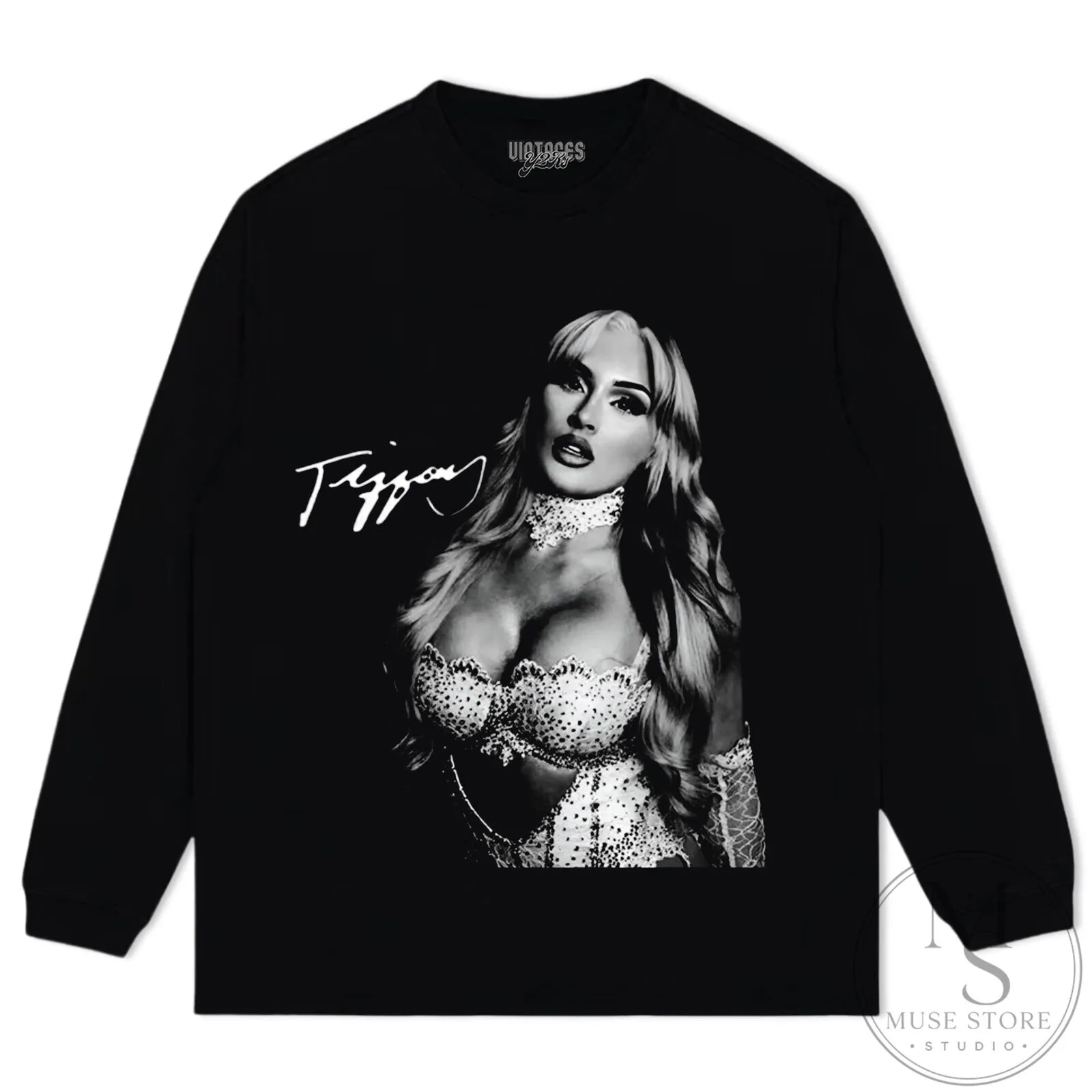 Graphic T-Shirt Featuring Tiffany Stratton in Black and White Portrait Design 16 Graphic T-Shirt Featuring Tiffany Stratton in Black and White Portrait Design