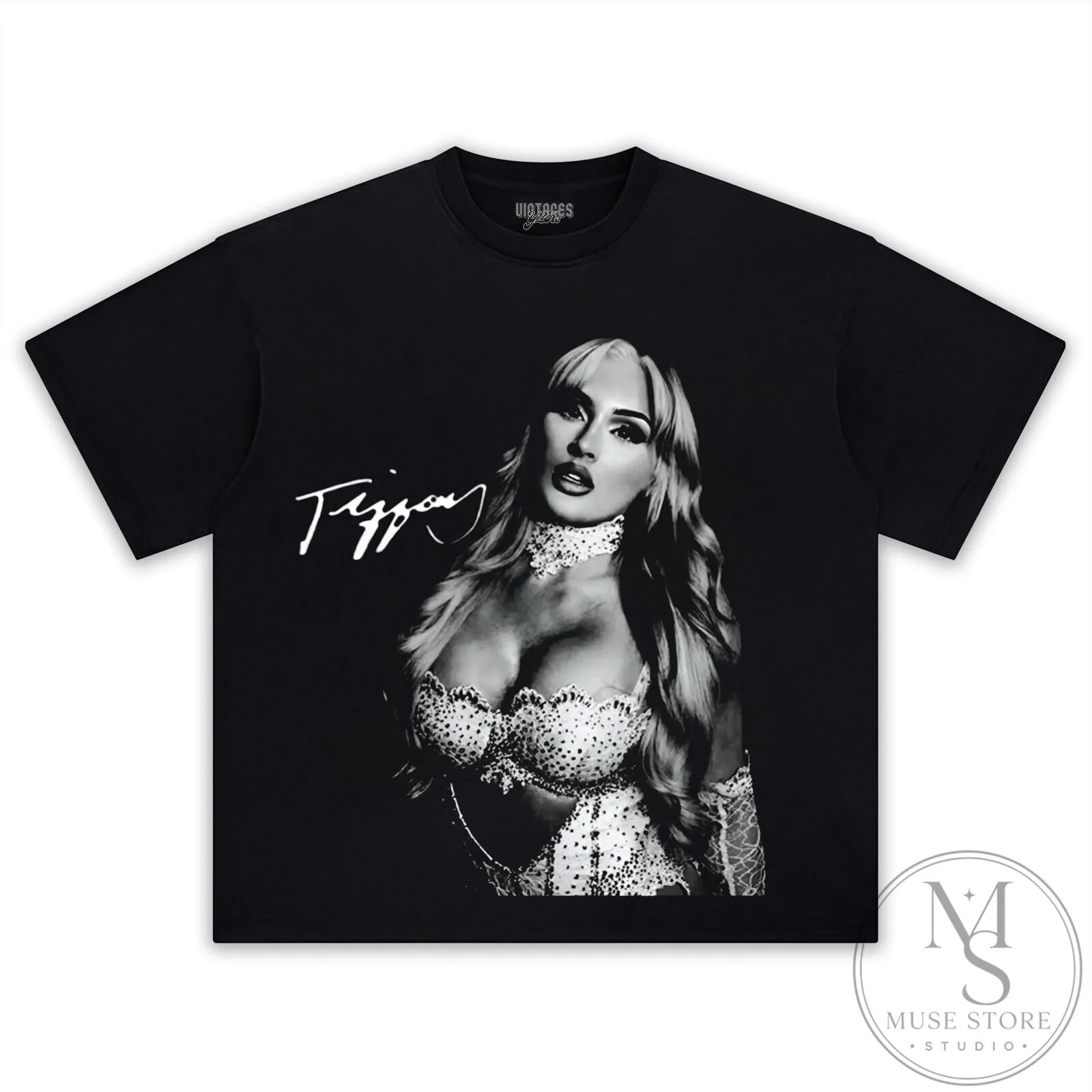 Graphic T-Shirt Featuring Tiffany Stratton in Black and White Portrait Design 19 Graphic T-Shirt Featuring Tiffany Stratton in Black and White Portrait Design