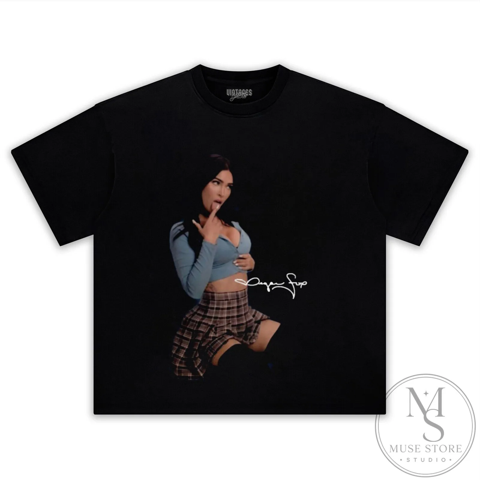 Megan Fox Sexy Signature Black Graphic Print T-Shirt 2 Megan Fox Sexy Signature Black Graphic Print T-Shirt