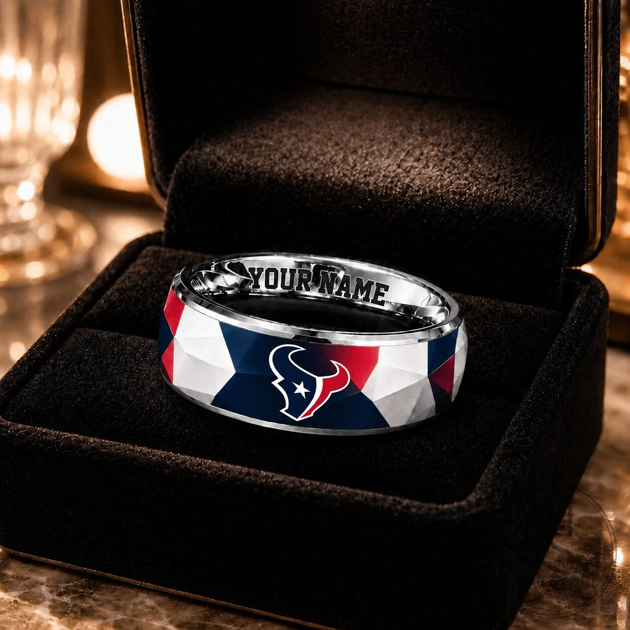 Houston Texans NFL Football Team Custom Name Engraved Silver Ring