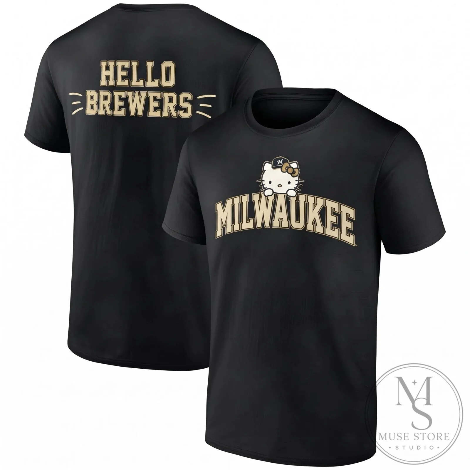 Milwaukee Brewers Hello Kitty Baseball Team Black T-Shirt