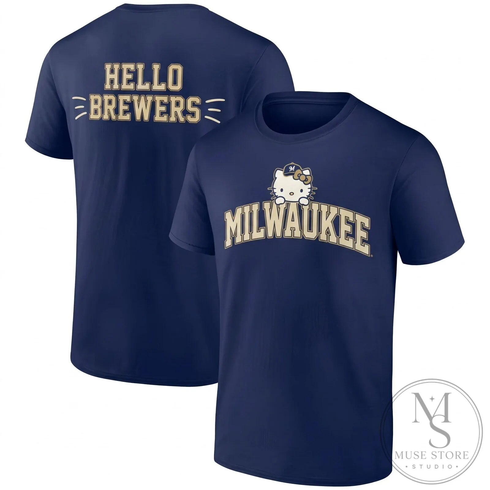 Milwaukee Brewers Hello Kitty Baseball Team Black T-Shirt 12 Milwaukee Brewers Hello Kitty Baseball Team Black T-Shirt
