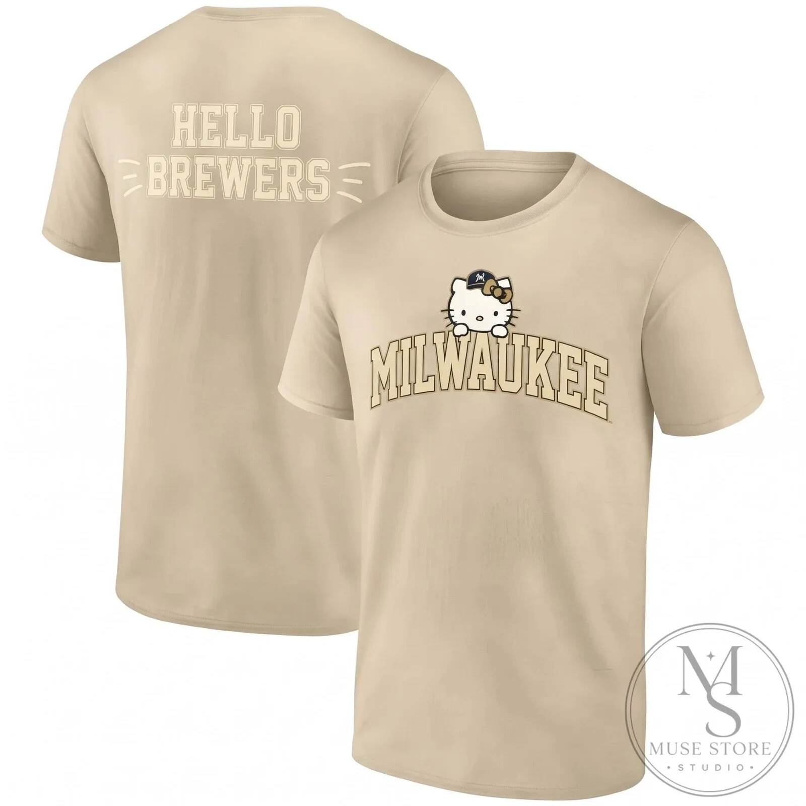 Milwaukee Brewers Hello Kitty Baseball Team Black T-Shirt 13 Milwaukee Brewers Hello Kitty Baseball Team Black T-Shirt