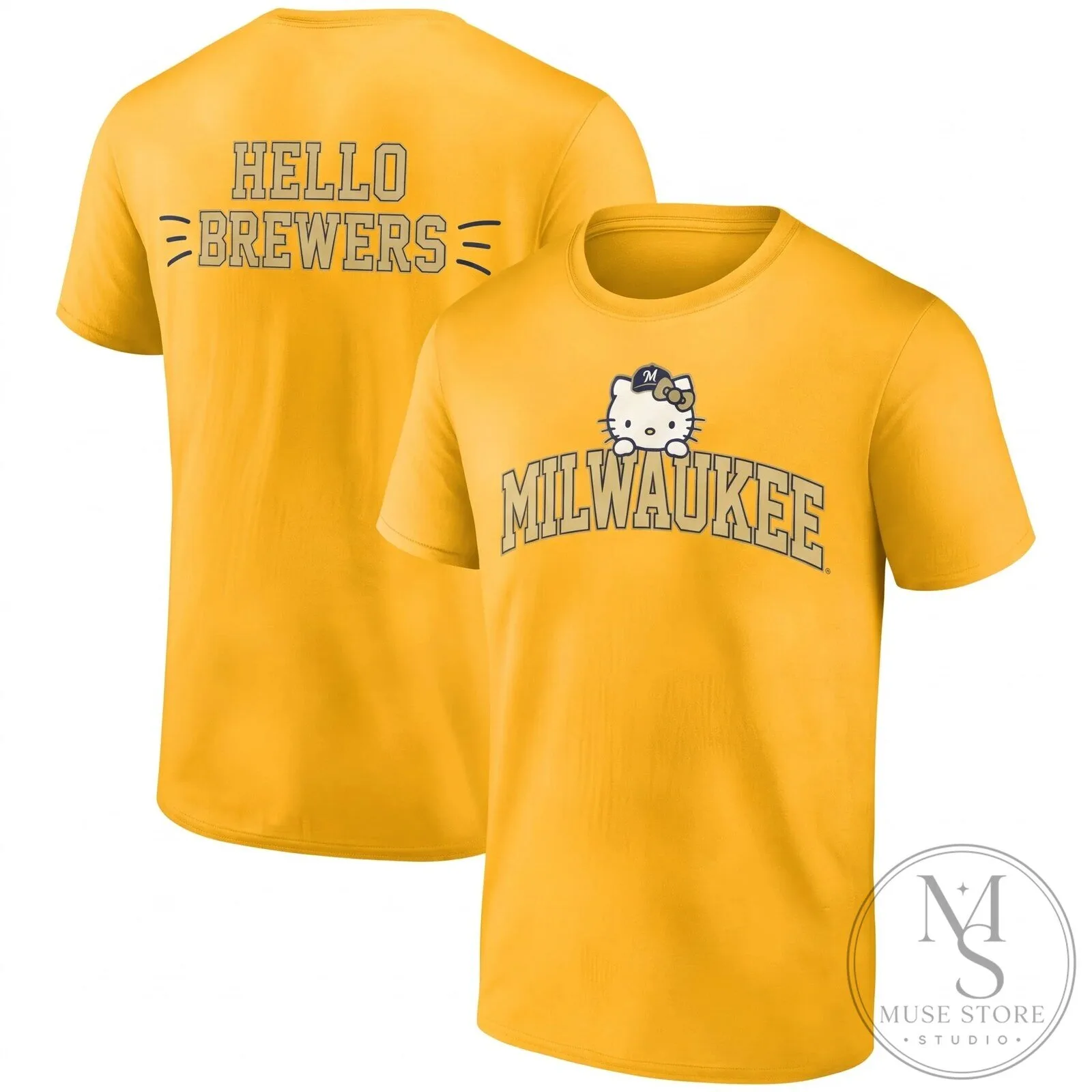 Milwaukee Brewers Hello Kitty Baseball Team Black T-Shirt 14 Milwaukee Brewers Hello Kitty Baseball Team Black T-Shirt