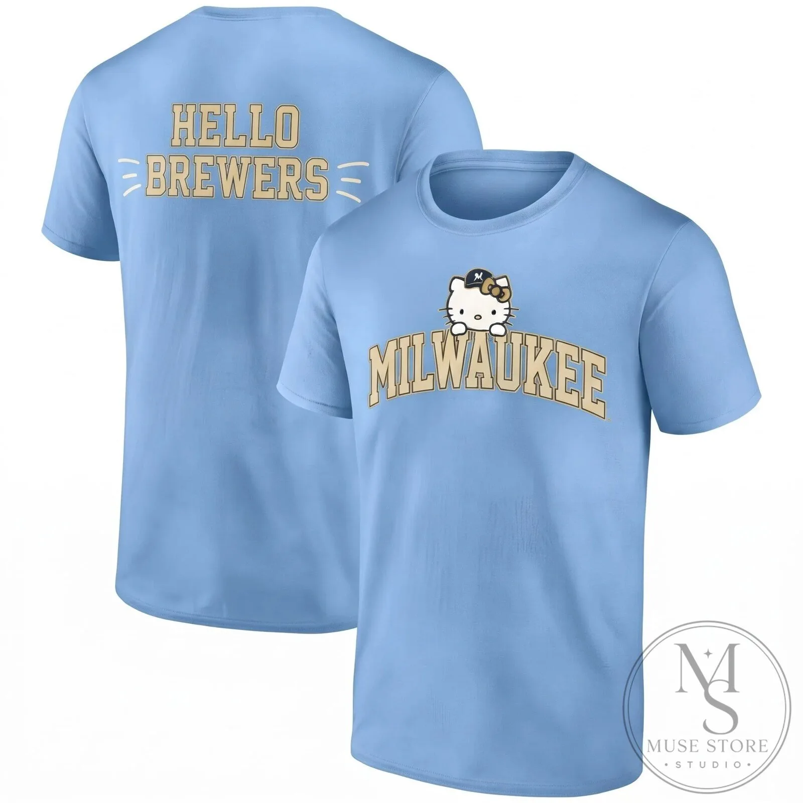 Milwaukee Brewers Hello Kitty Baseball Team Black T-Shirt 15 Milwaukee Brewers Hello Kitty Baseball Team Black T-Shirt