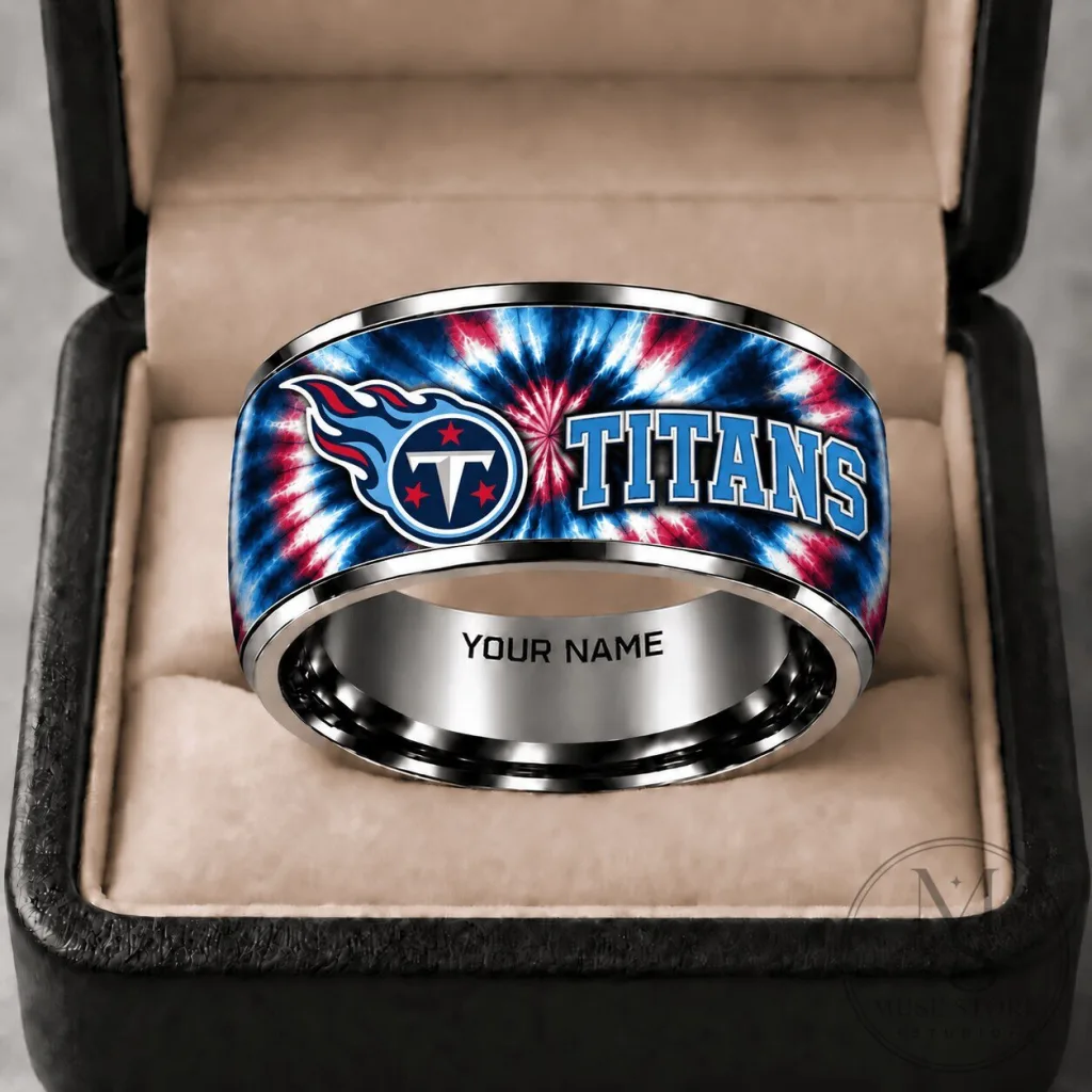 Tennessee Titans Tie Dye Logo Stainless Steel Personalized Engraved Ring Tennessee Titans Tie Dye Logo Stainless Steel Personalized Engraved Ring