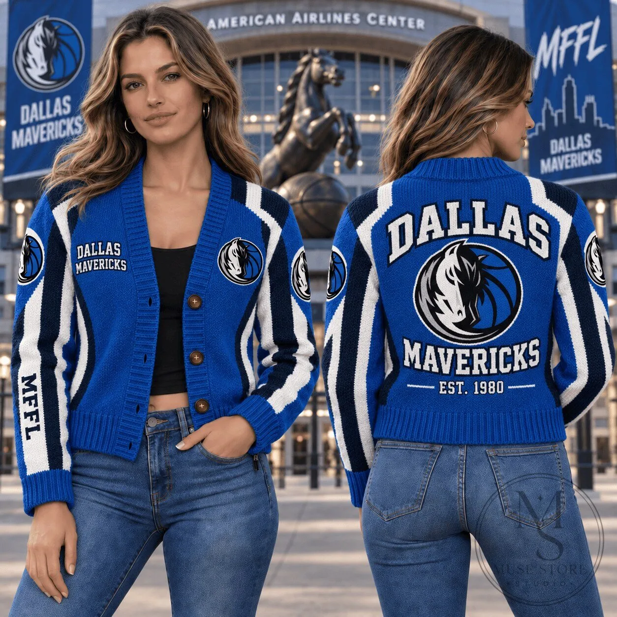 Dallas Mavericks NBA Basketball Team Fan Knit Cardigan Jacket