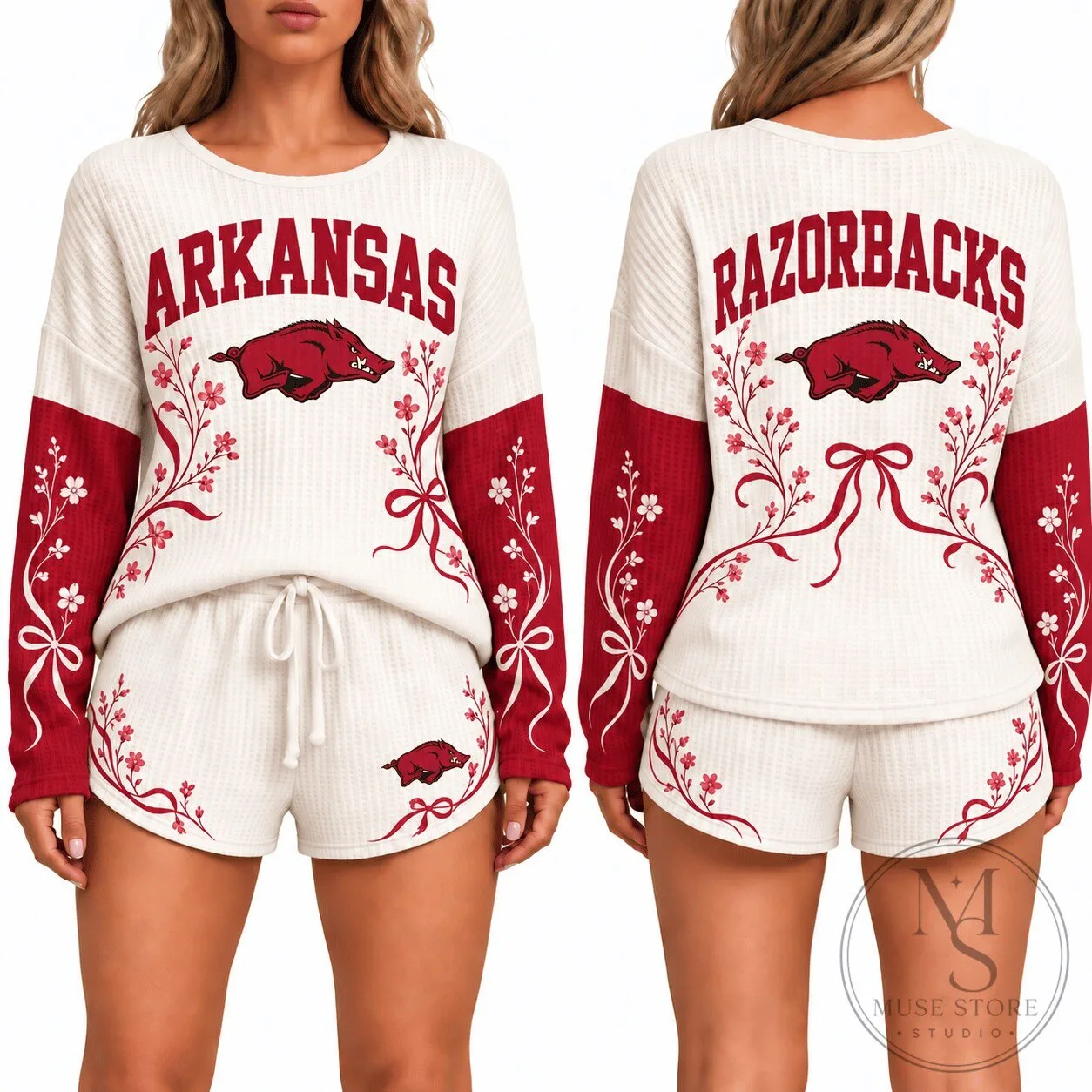 Arkansas Razorbacks Women's Waffle Knit Long Sleeve Pajama Set