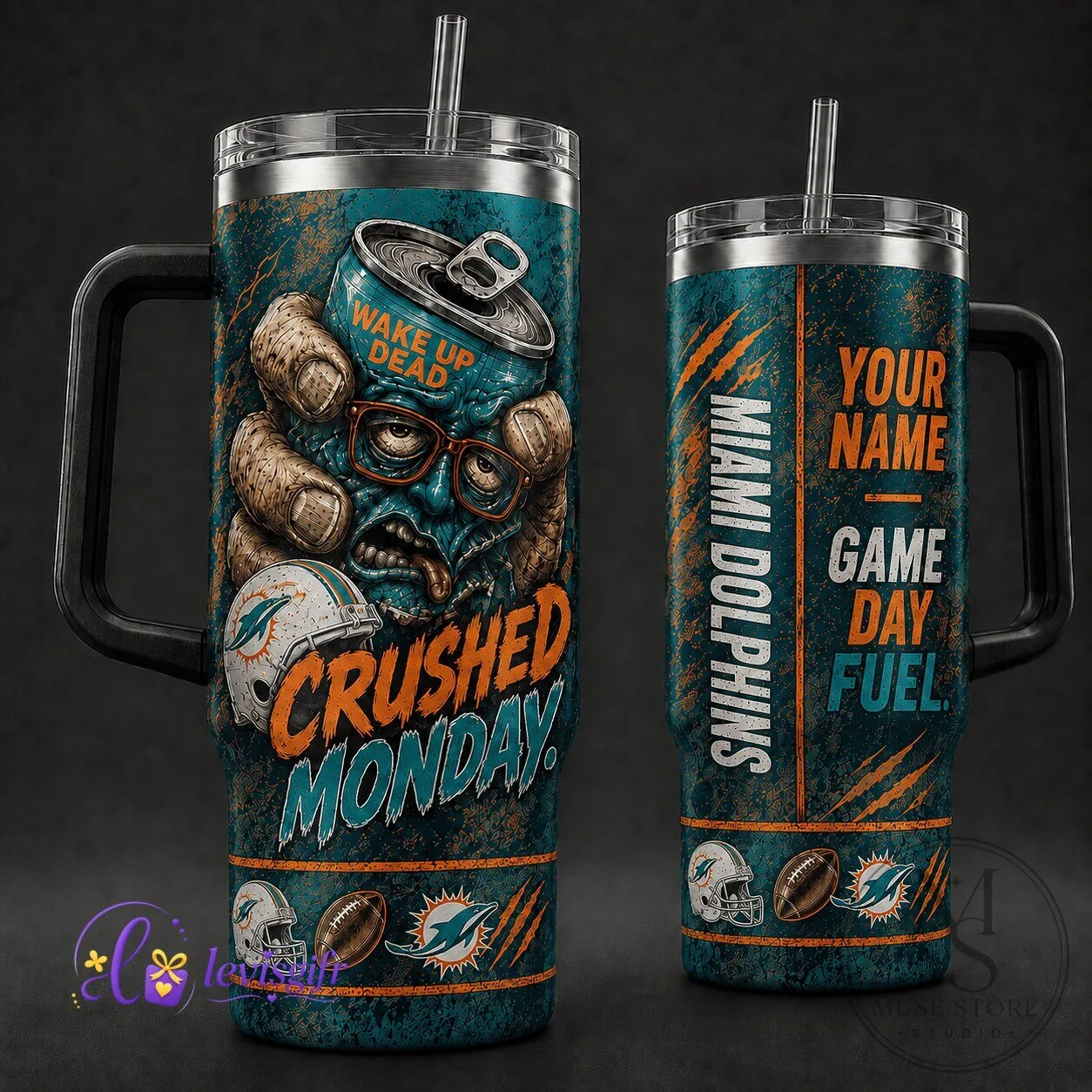 Miami Dolphins Game Day Fuel Crushed Monday Personalized Tumbler
