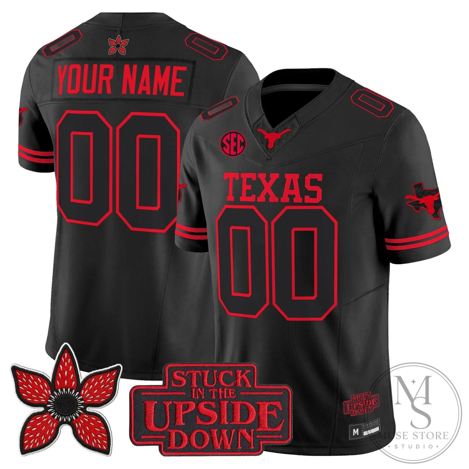 Texas State Longhorns Stranger Things Edition Custom Football Jersey 2 Texas State Longhorns Stranger Things Edition Custom Football Jersey