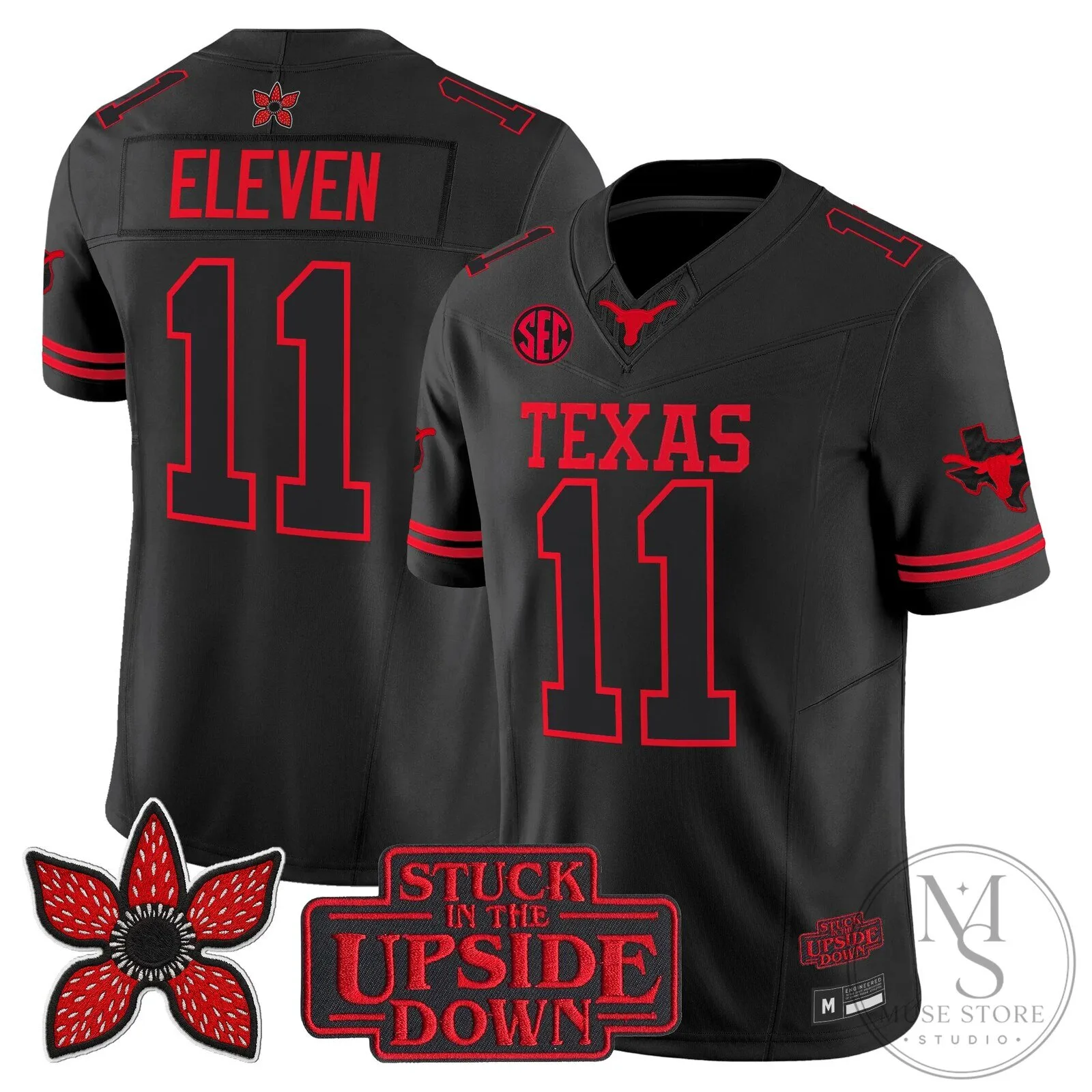 Texas State Longhorns Stranger Things Edition Black Football Jersey