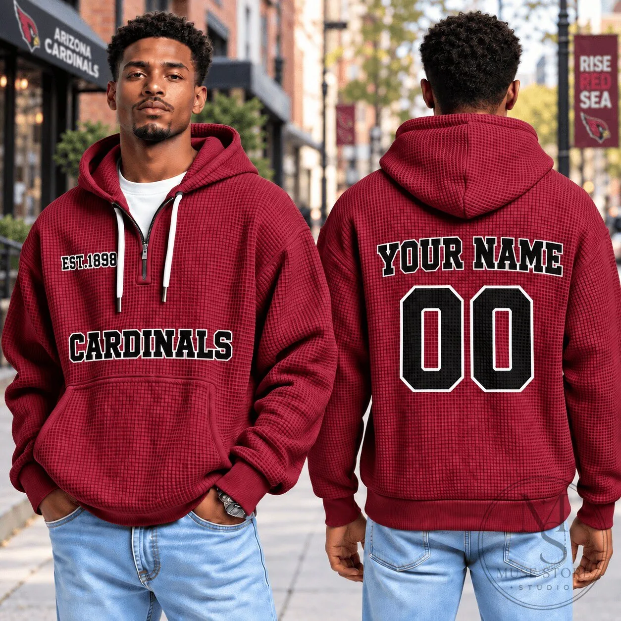 Arizona Cardinals Football Fan Waffle Quarter Zip Hoodie