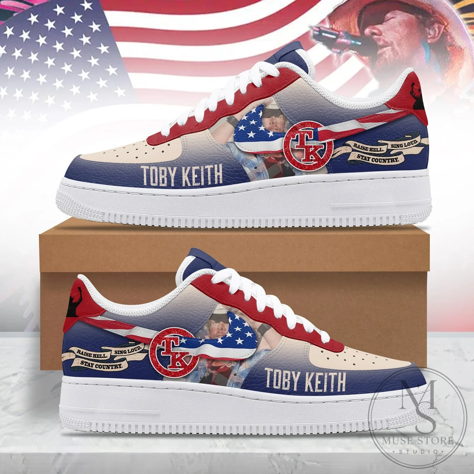 Toby Keith American Flag Raise Hell Sing Loud Stay Country Shoes