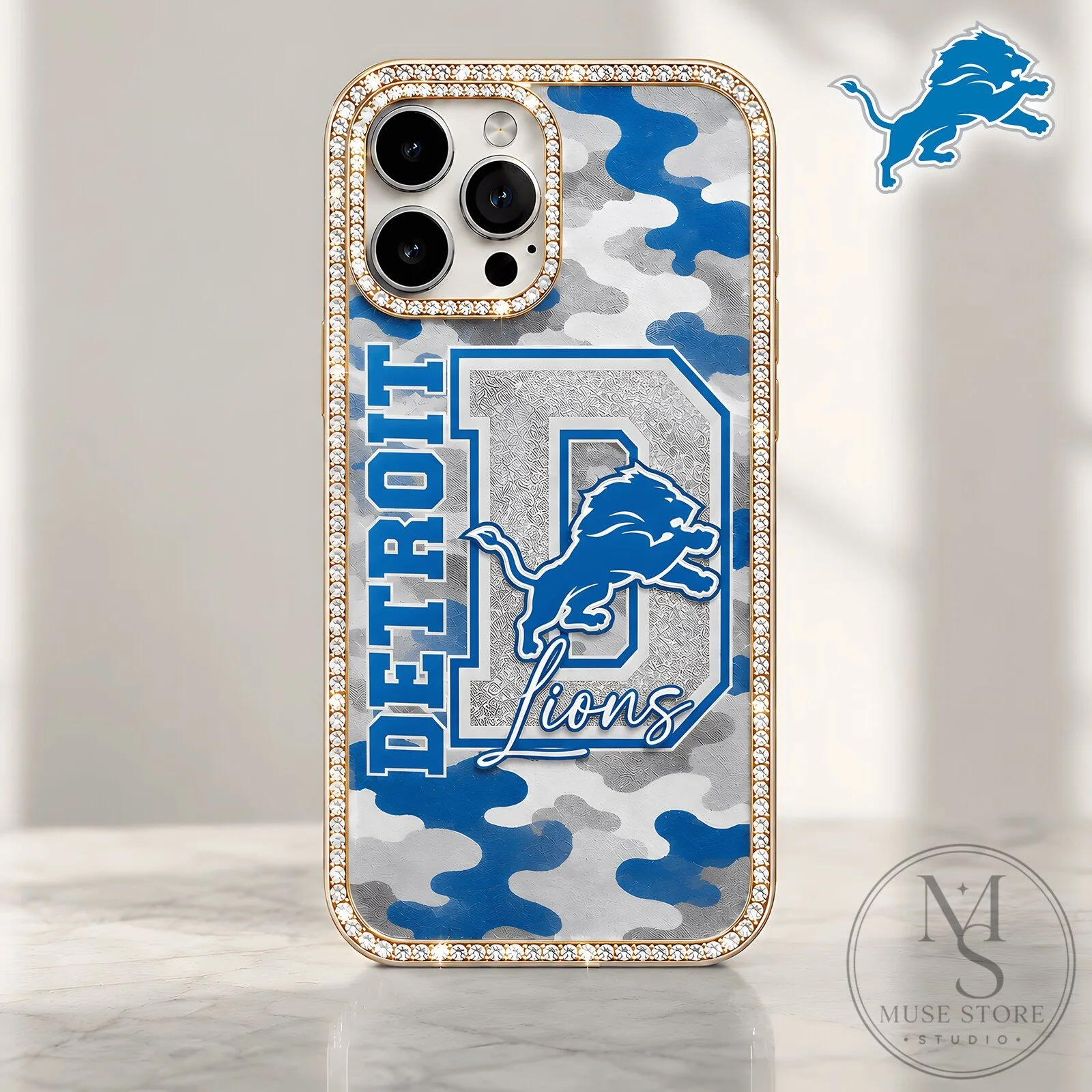 Detroit Lions NFL Football Team Blue Camouflage Pattern Phone Case