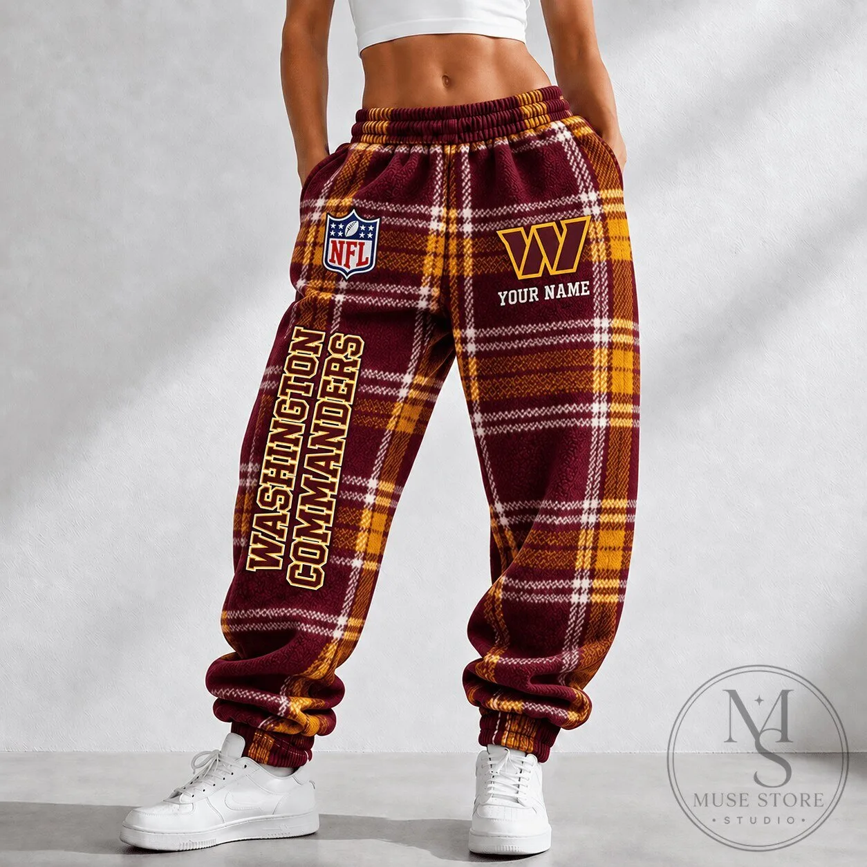 Washington Commanders NFL Custom Name Plaid Jogger Pants for Men and Women 2 Washington Commanders NFL Custom Name Plaid Jogger Pants for Men and Women