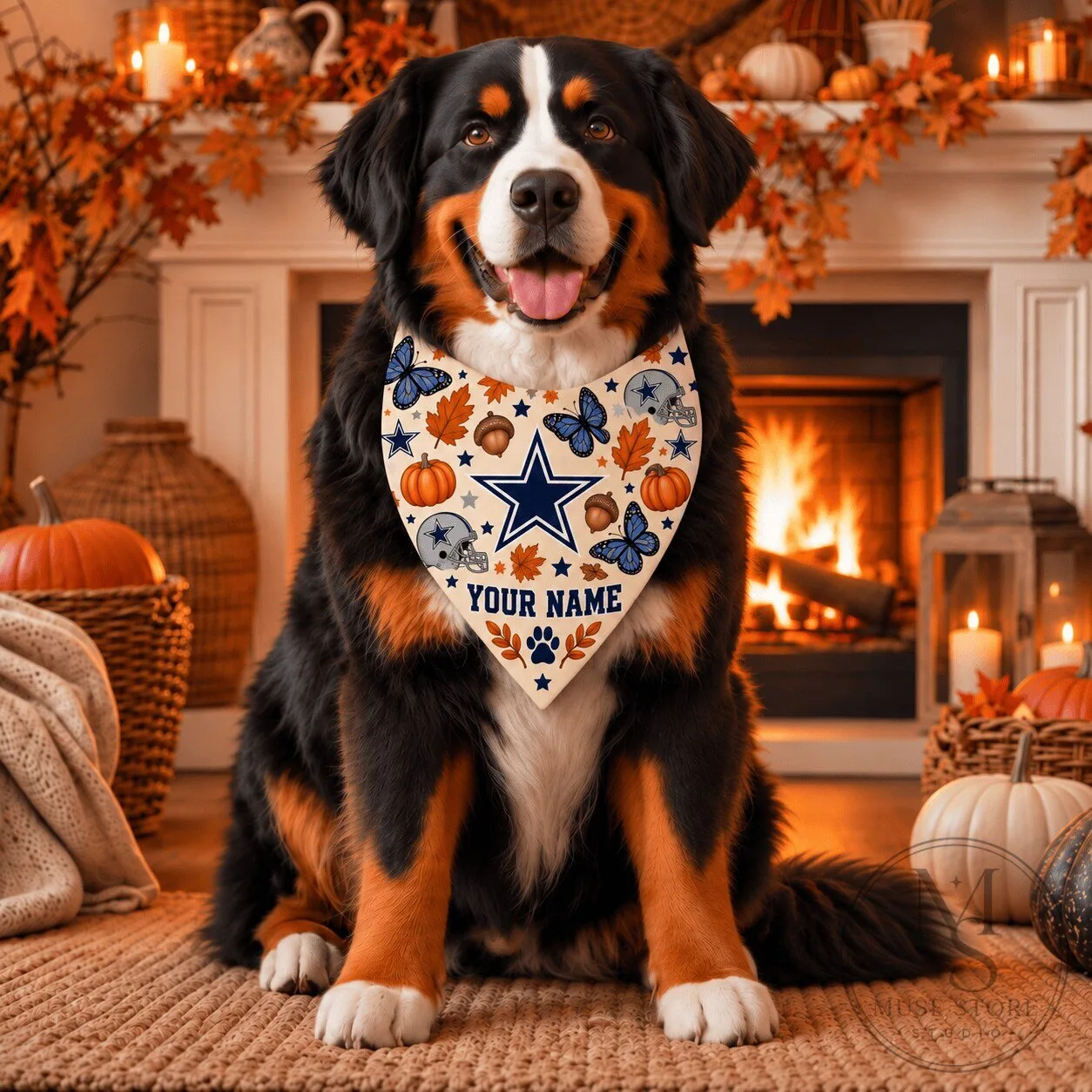 Dallas Cowboys Personalized Pet Bandana Autumn Leaves Design 2 Dallas Cowboys Personalized Pet Bandana Autumn Leaves Design