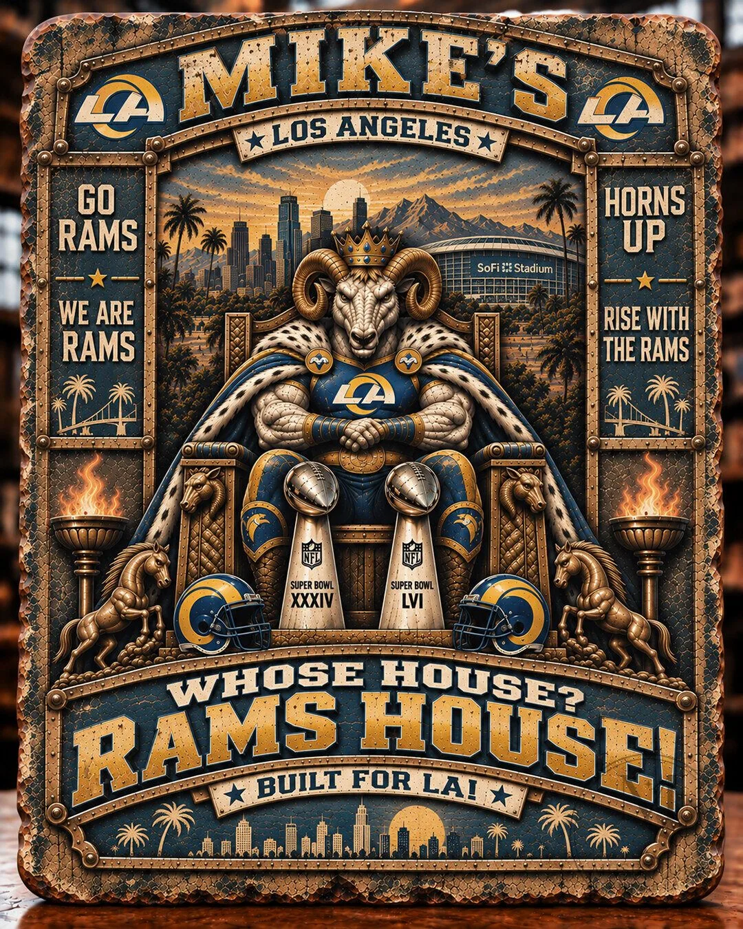Los Angeles Rams Football Team Mike's Man Cave Wall Art Decor Plaque 1 Los Angeles Rams Football Team Mike's Man Cave Wall Art Decor Plaque