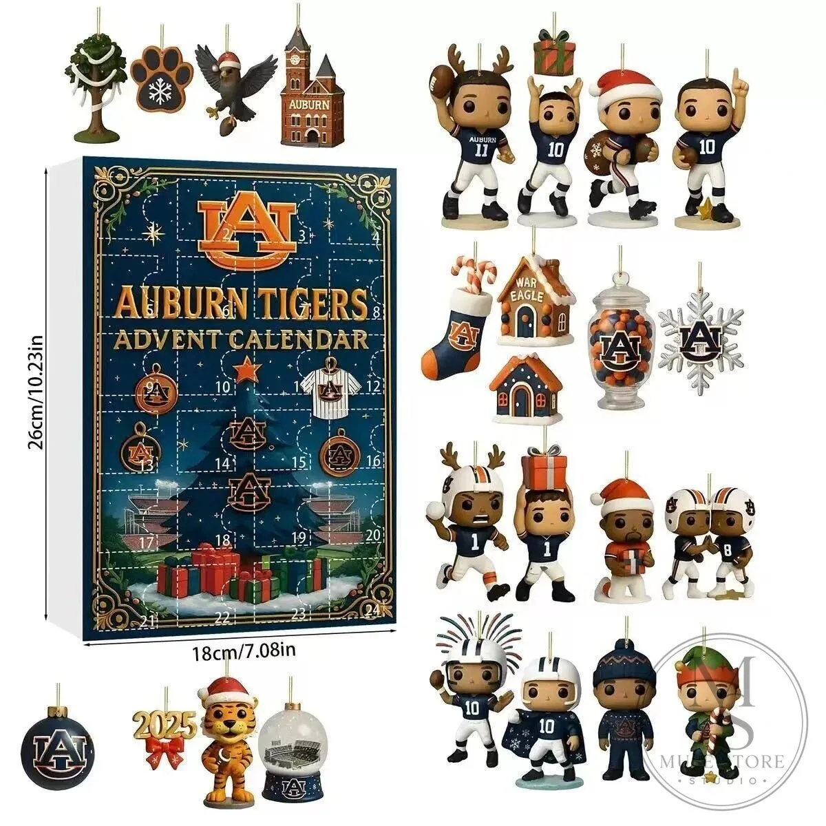 Auburn Tigers Football Team Christmas Advent Calendar with 24 Collectible Ornaments