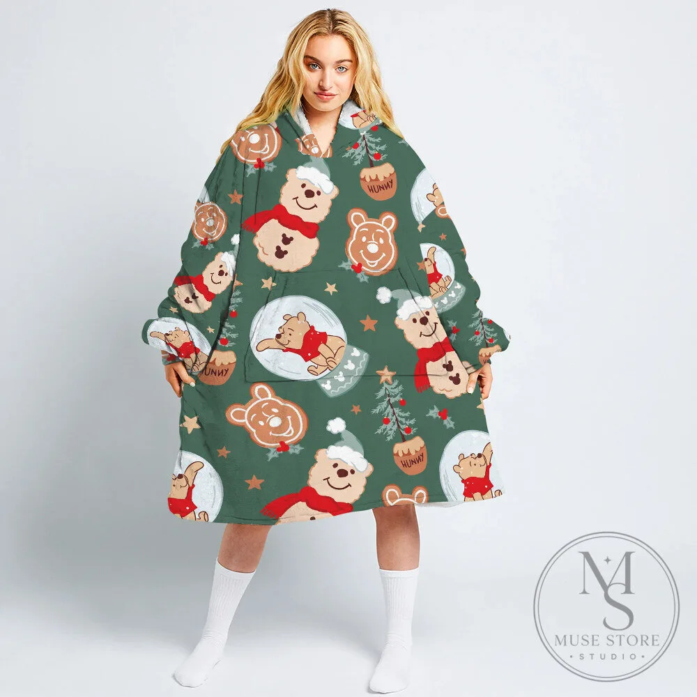 Winnie The Pooh Christmas Gingerbread Holiday Wearable Blanket Hoodie