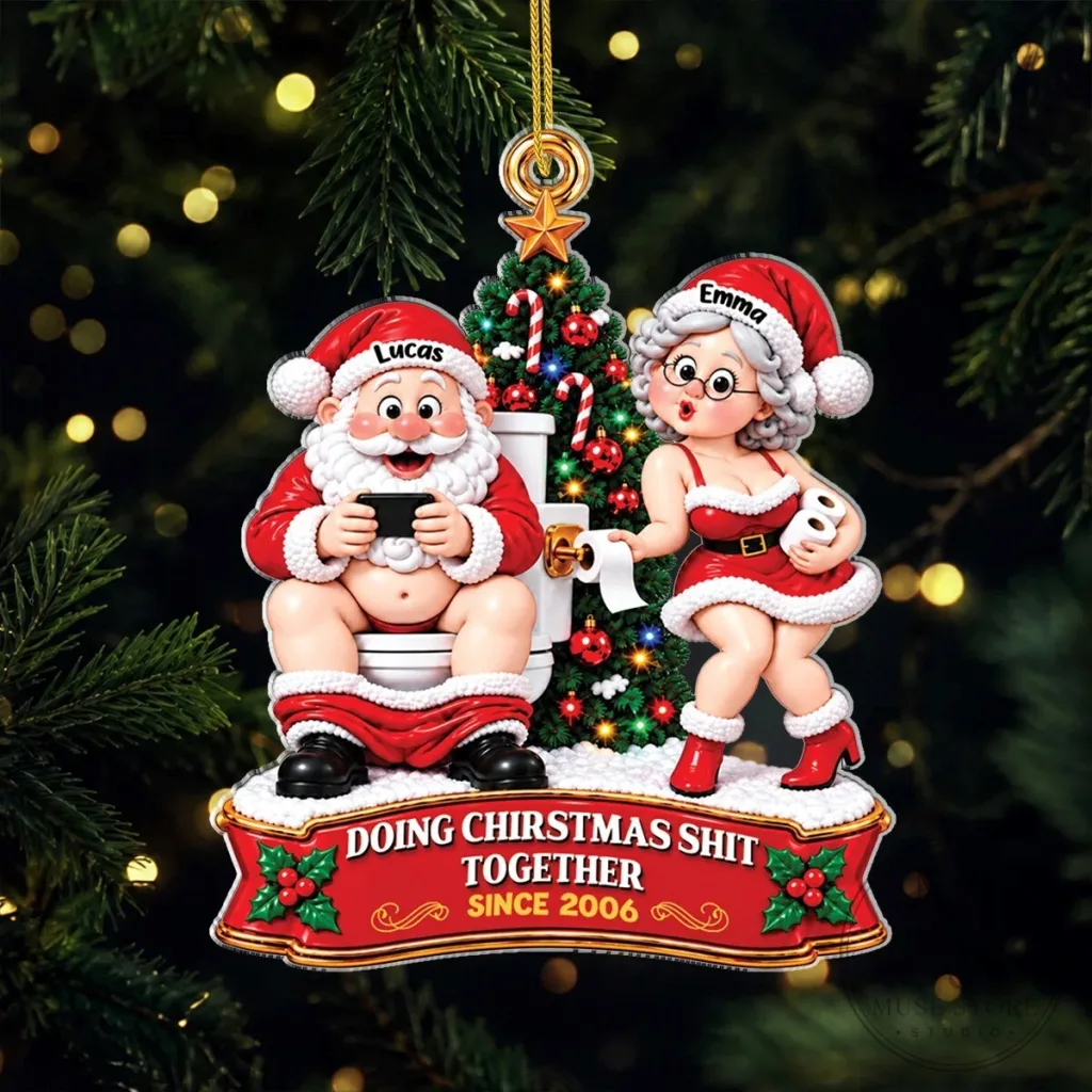Personalized Christmas Couple Santa and Mrs Claus Bathroom Humor Ornament Personalized Christmas Couple Santa and Mrs Claus Bathroom Humor Ornament