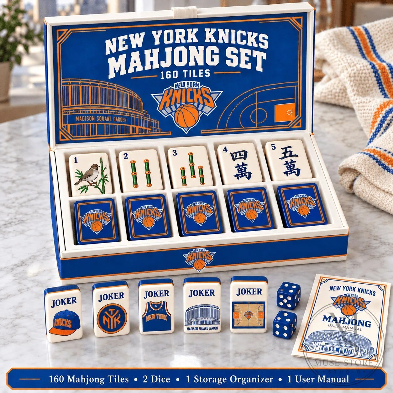 New York Knicks Mahjong Game Set with 160 Tiles and Dice