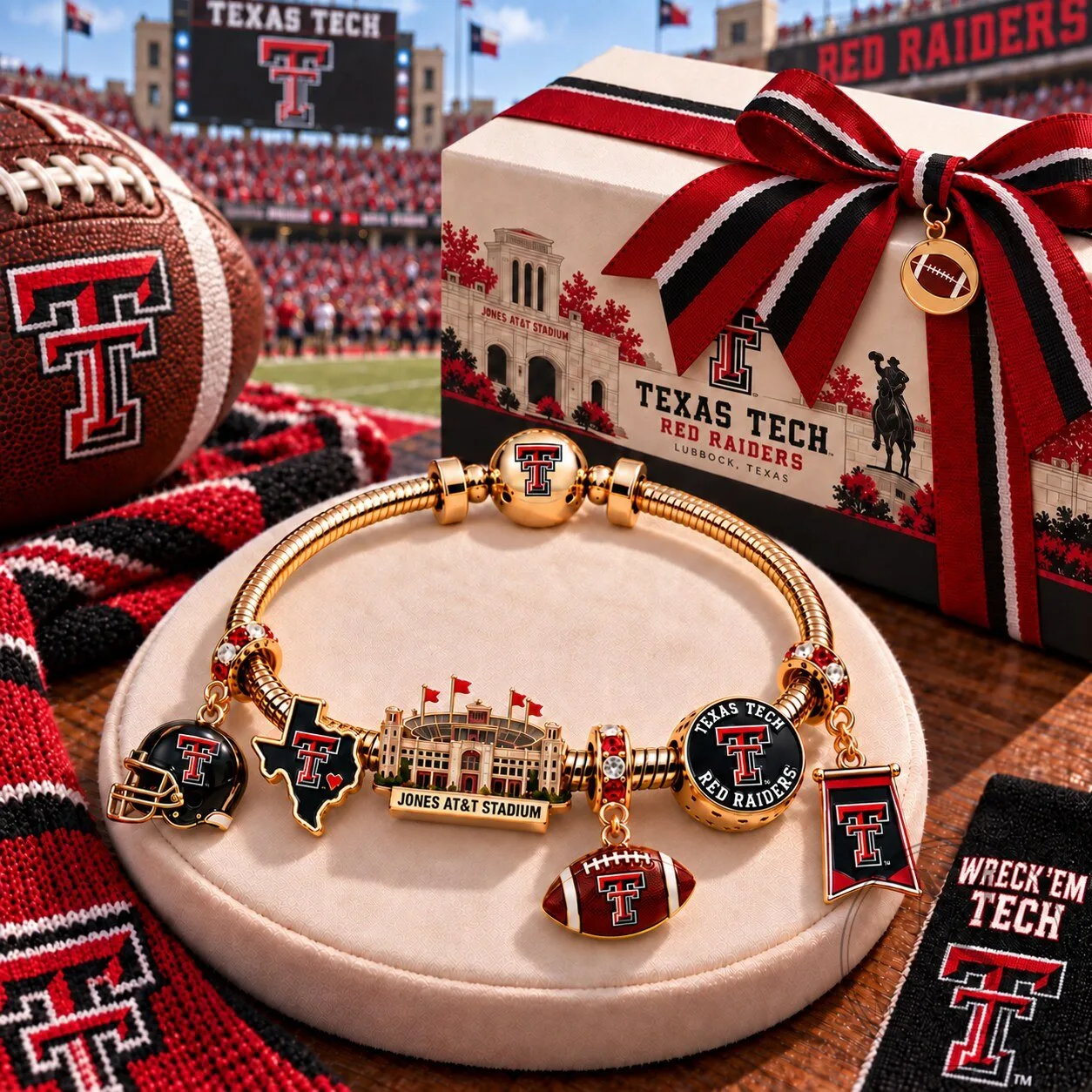 Texas Tech Red Raiders Football Team Charm Bracelet