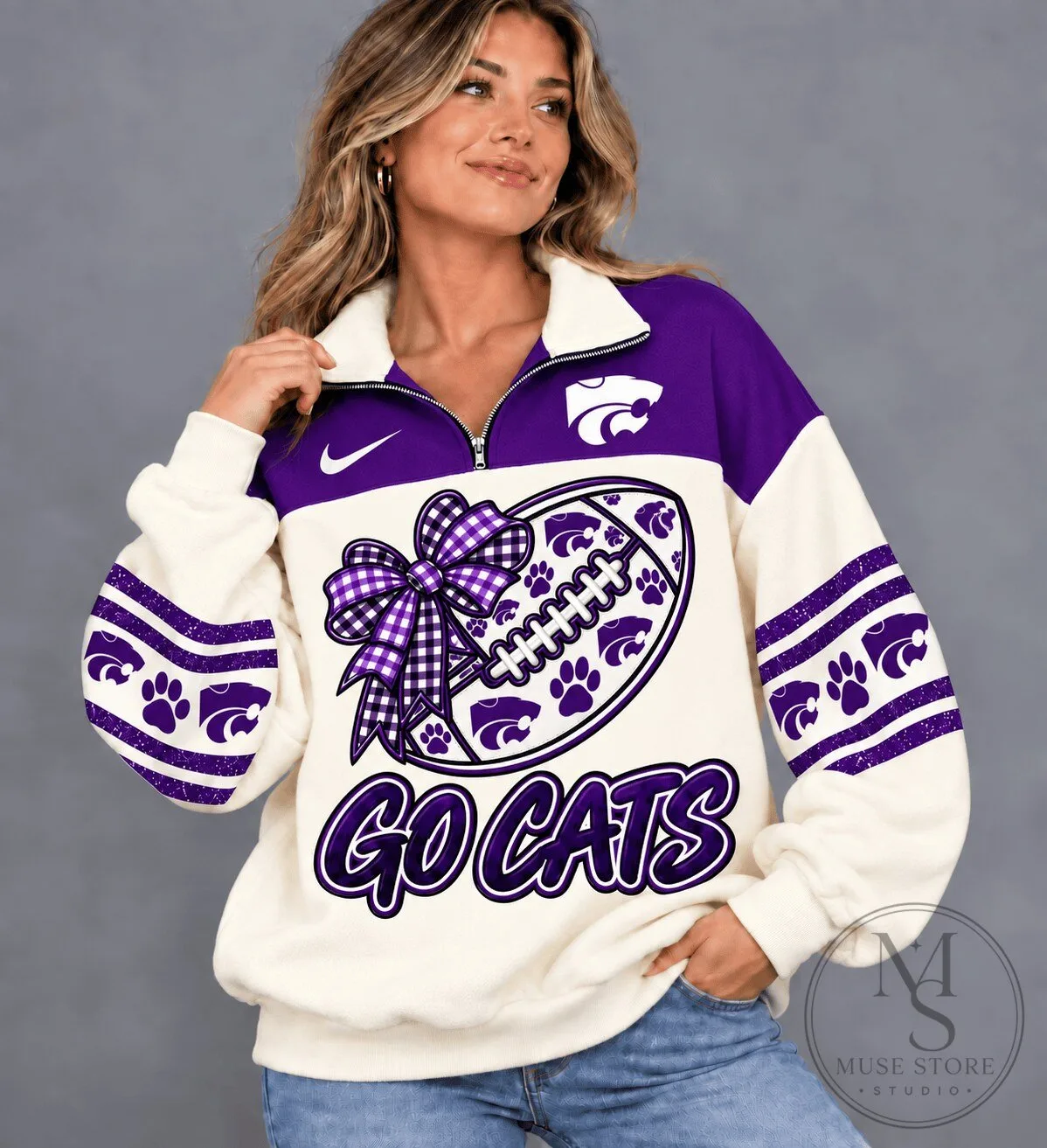 Kansas State Wildcats Football Quarter-Zip Sweatshirt for Women