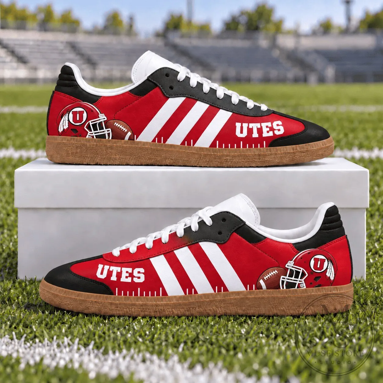Utah Utes Football Team Red and White Striped Design Sneakers 7 Utah Utes Football Team Red and White Striped Design Sneakers