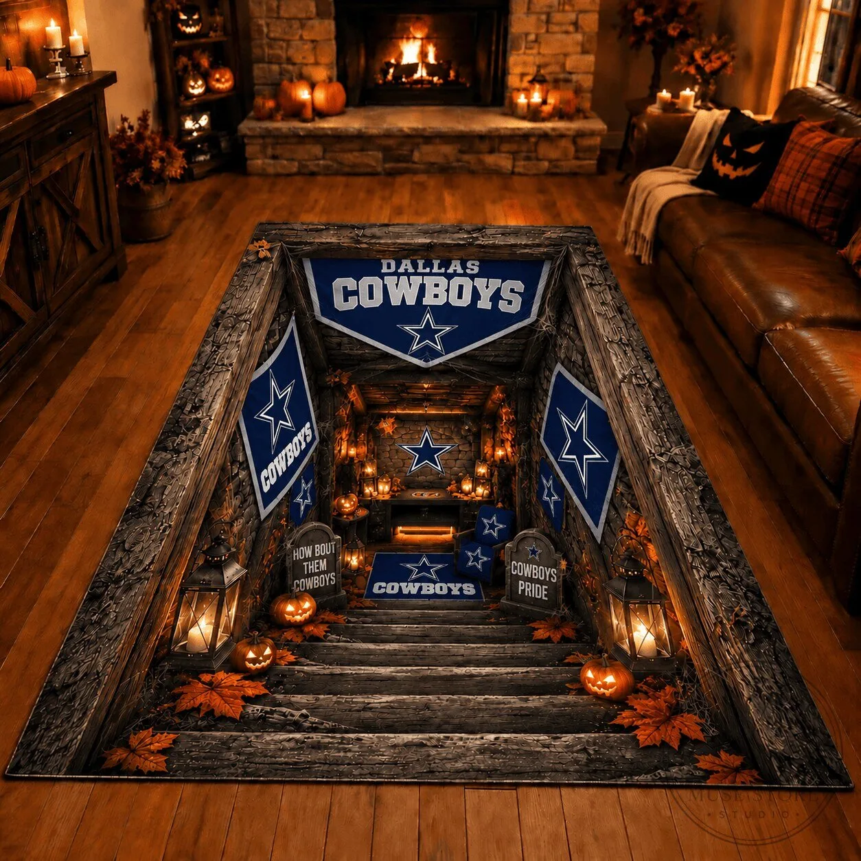 Dallas Cowboys Halloween Fan Cave Area Rug with 3D Illusion Design