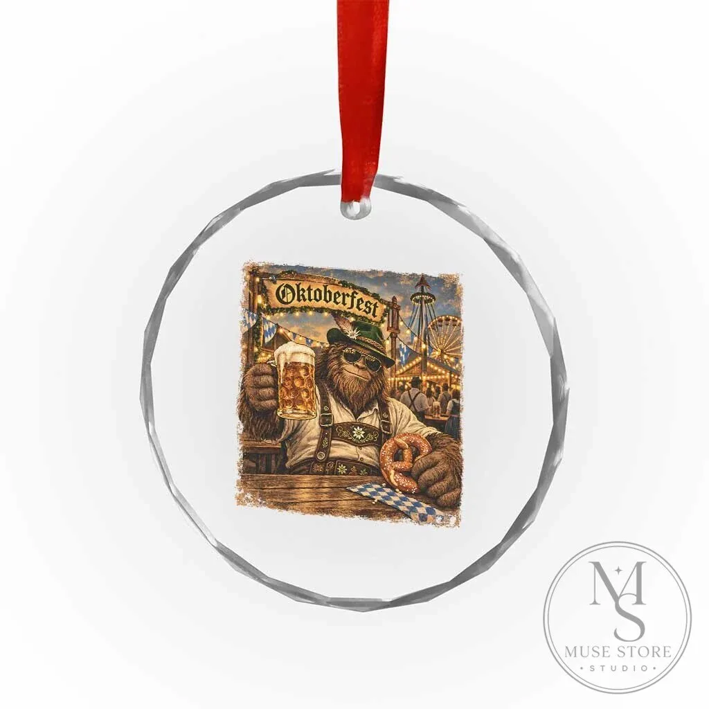 Oktoberfest Bigfoot Sasquatch Lederhosen Beer Pretzel Crystal Glass Ornament 10 Oktoberfest Bigfoot Sasquatch Lederhosen Beer Pretzel Crystal Glass Ornament