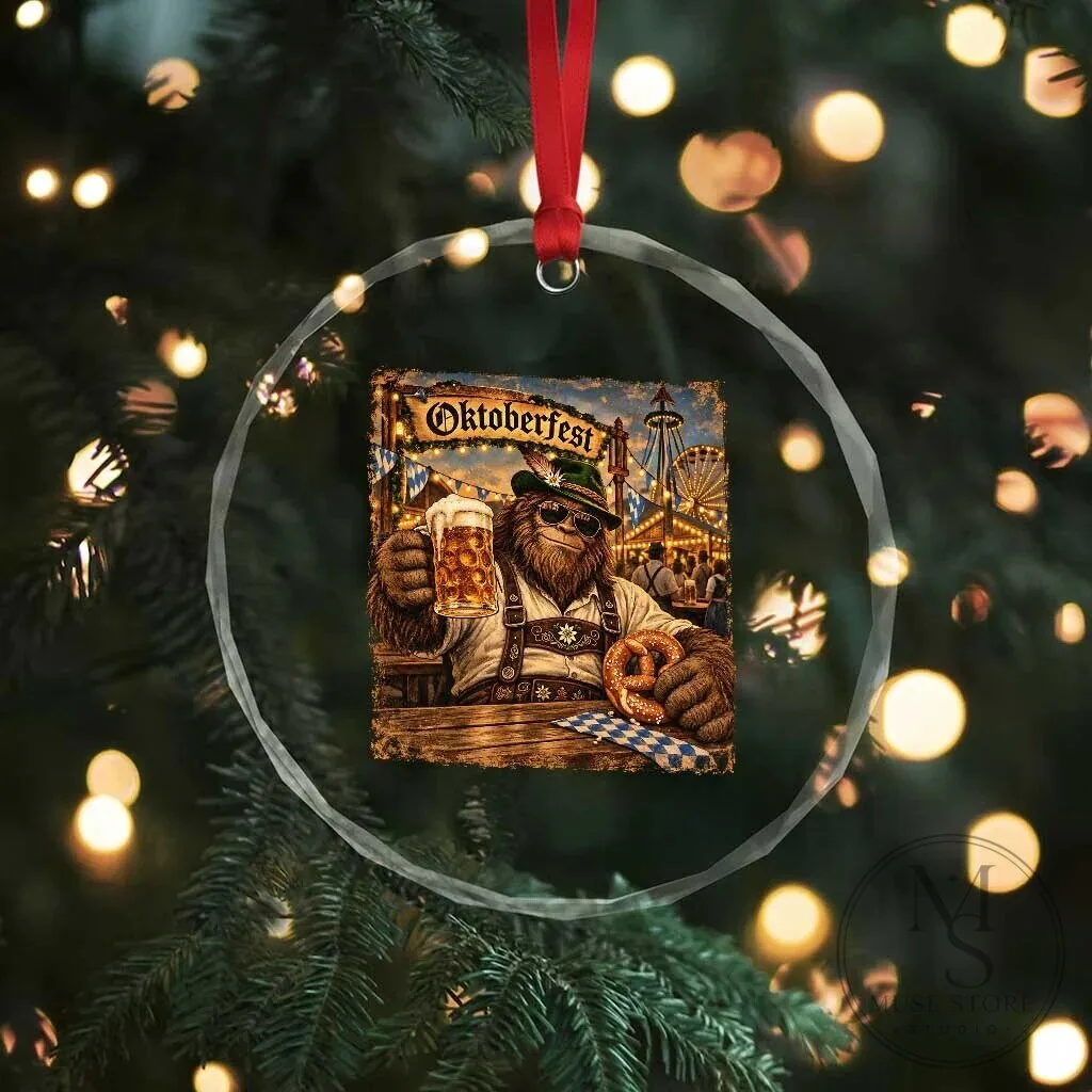 Oktoberfest Bigfoot Sasquatch Lederhosen Beer Pretzel Crystal Glass Ornament 11 Oktoberfest Bigfoot Sasquatch Lederhosen Beer Pretzel Crystal Glass Ornament