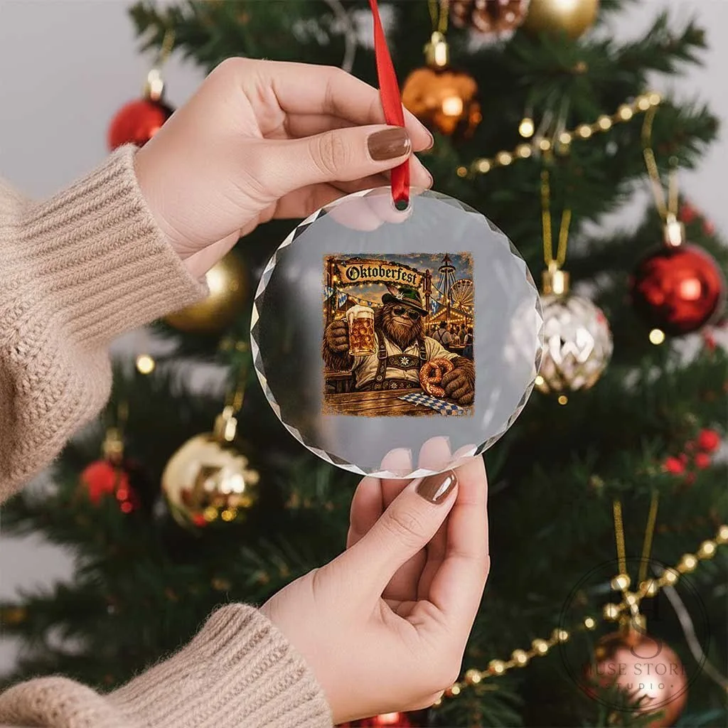 Oktoberfest Bigfoot Sasquatch Lederhosen Beer Pretzel Crystal Glass Ornament 12 Oktoberfest Bigfoot Sasquatch Lederhosen Beer Pretzel Crystal Glass Ornament