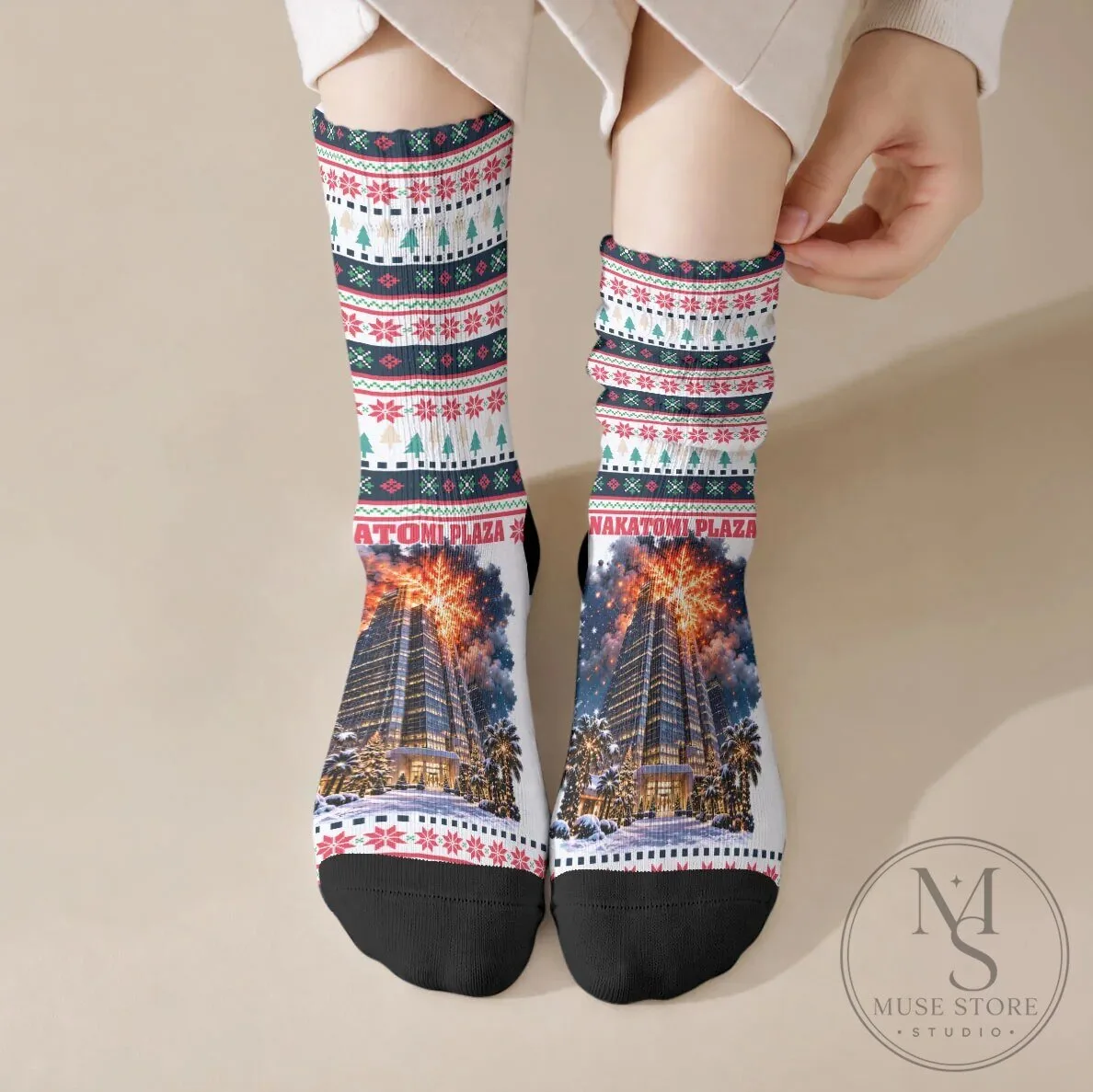 Christmas Nakatomi Plaza Die Hard Movie Holiday Crew Socks