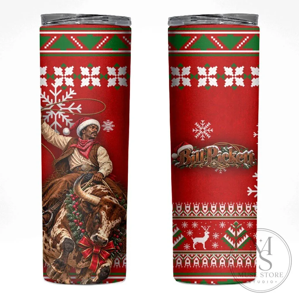 Bill Pickett Christmas Cowboy Skinny Tumbler Snowy Winter Western Rodeo Horse Rider