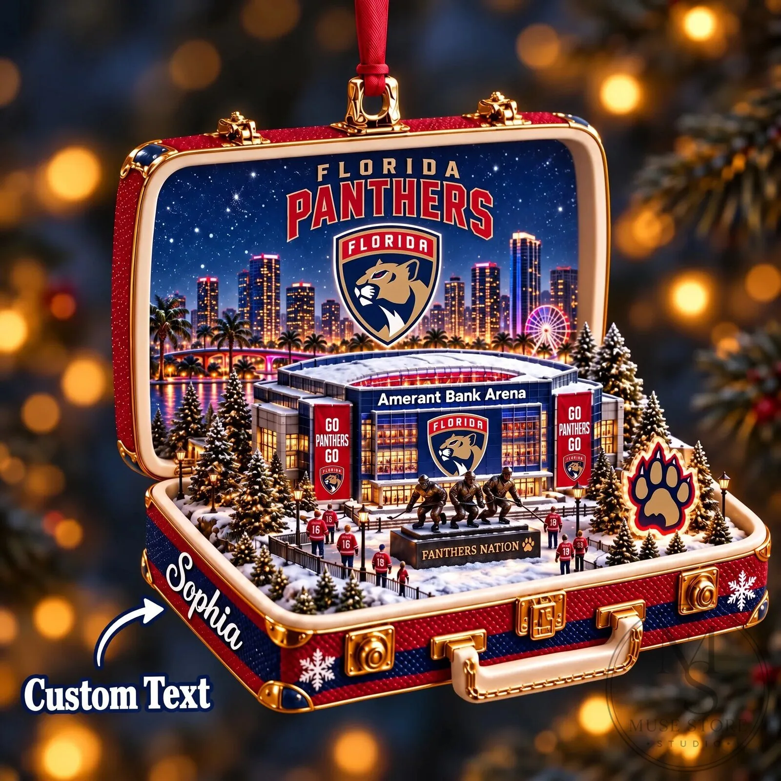 Florida Panthers Amerant Bank Arena Christmas Suitcase Ornament