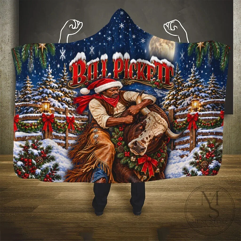 Bill Pickett Christmas Bull Rider Snowy Winter Western Rodeo Night Hooded Blanket 8 Bill Pickett Christmas Bull Rider Snowy Winter Western Rodeo Night Hooded Blanket