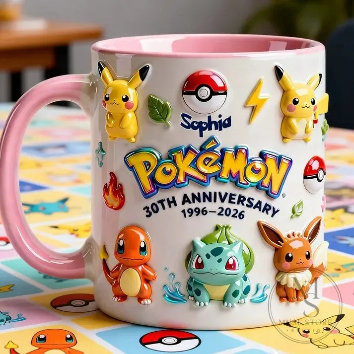 Pokemon 30th Anniversary Personalized Pikachu Charmander Bulbasaur Eevee Mug