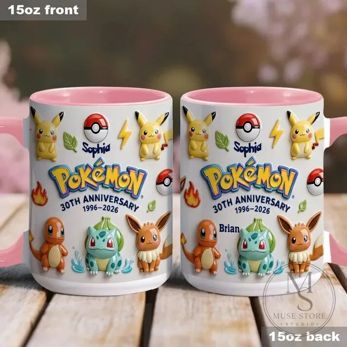 Pokemon 30th Anniversary Personalized Pikachu Charmander Bulbasaur Eevee Mug 9 Pokemon 30th Anniversary Personalized Pikachu Charmander Bulbasaur Eevee Mug