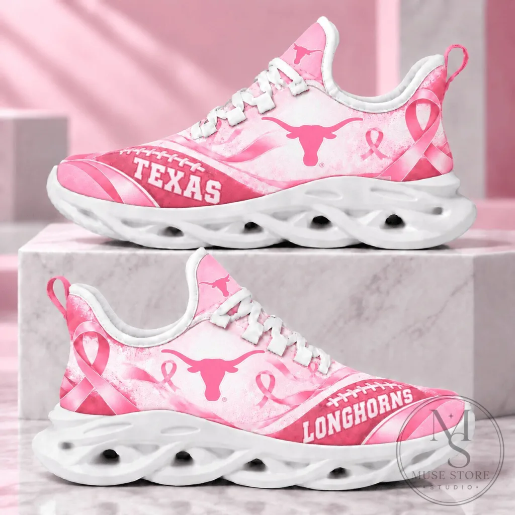 Texas Longhorns Breast Cancer Awareness Pink Chunky Sneakers Shoes Texas Longhorns Breast Cancer Awareness Pink Chunky Sneakers Shoes