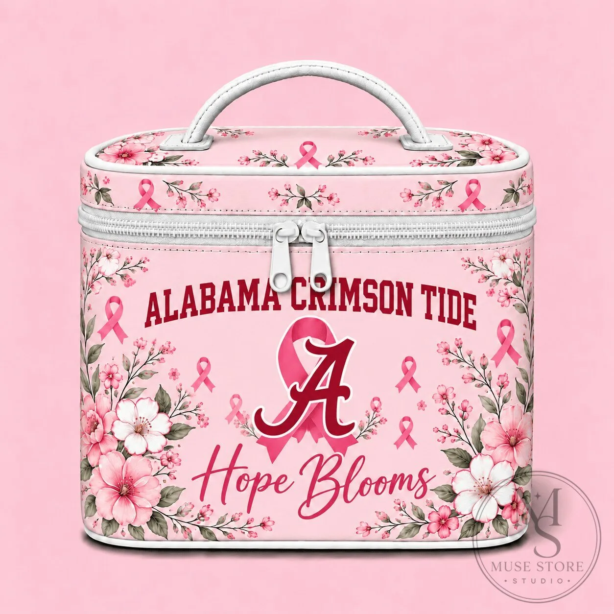 Alabama Crimson Tide Hope Blooms Breast Cancer Awareness Cosmetic Bag