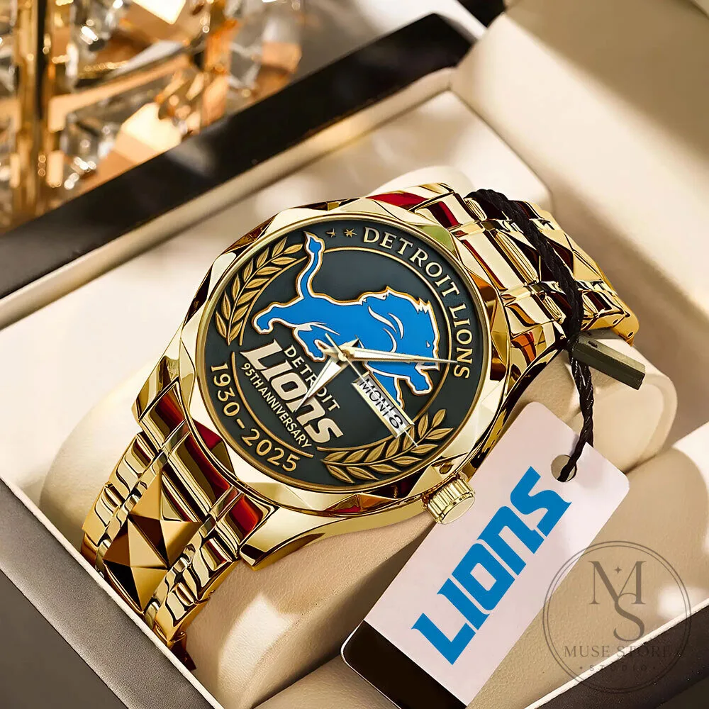 Detroit Lions 95th Anniversary Gold Tone Quartz Watch