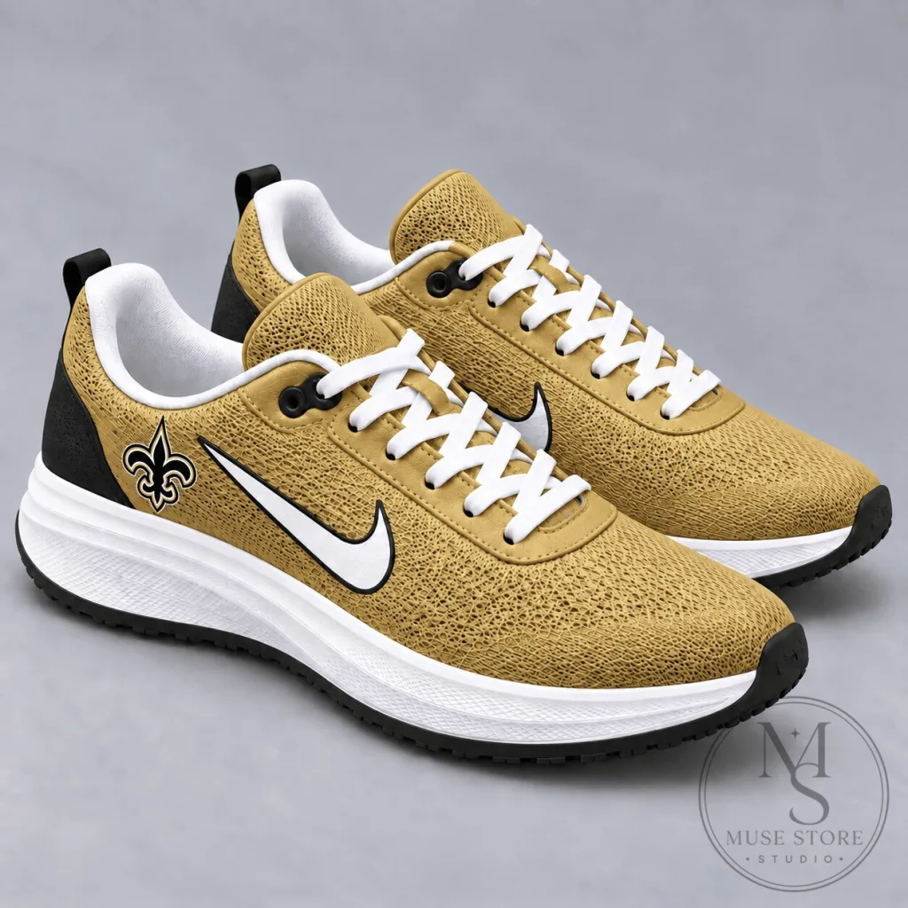 New Orleans Saints Gold Black White Athletic Sneakers New Orleans Saints Gold Black White Athletic Sneakers