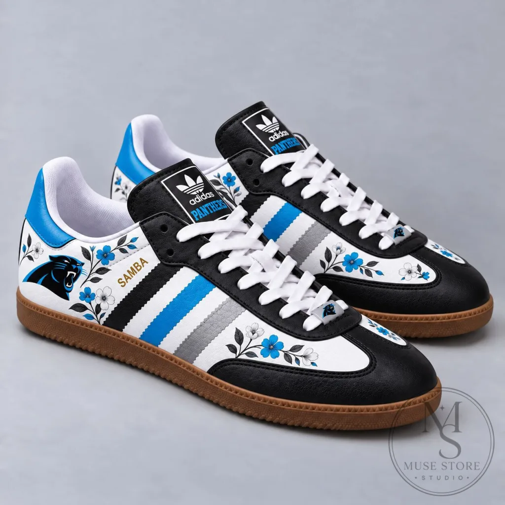 Floral Samba Shoes for Game Day - Carolina Panthers Floral Samba Shoes for Game Day - Carolina Panthers