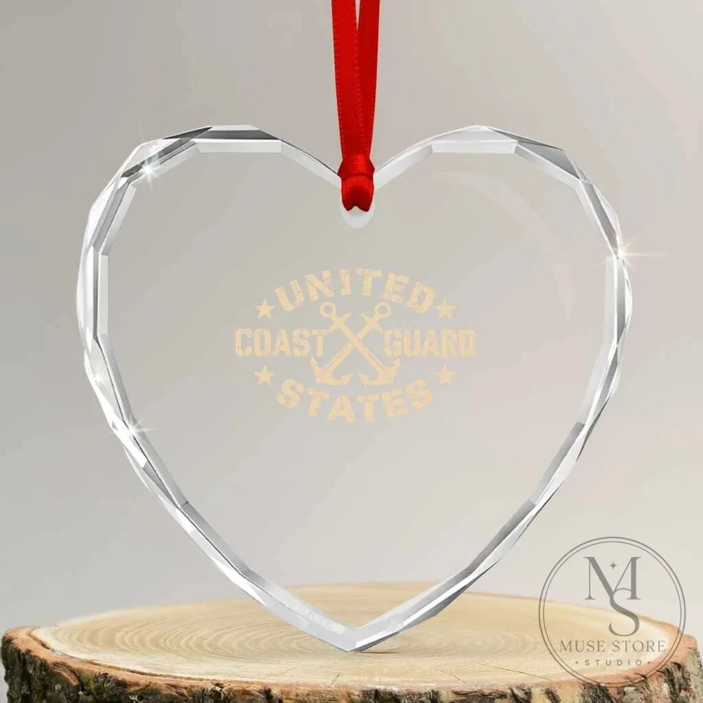 United States Coast Guard Military Veteran Heart Shaped Crystal Glass Christmas Ornament 12 United States Coast Guard Military Veteran Heart Shaped Crystal Glass Christmas Ornament