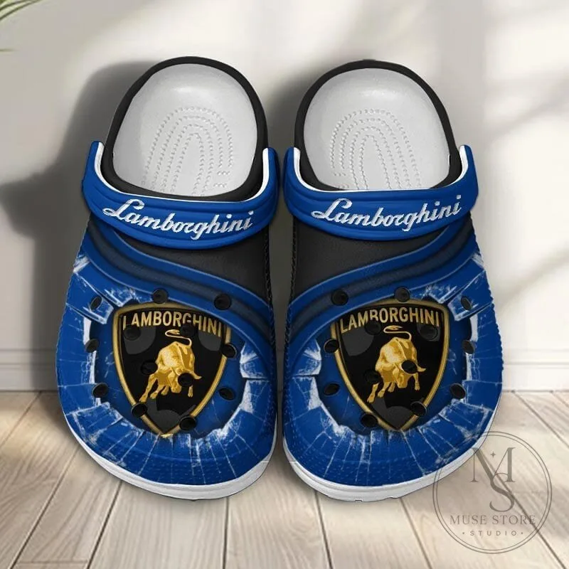 Lamborghini Blue Cracked Style Car Logo Classic Comfortable Clog Shoes
